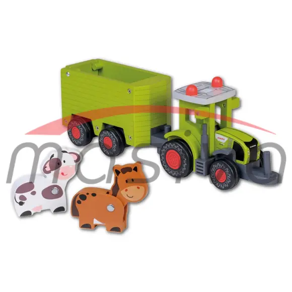 IGRAČKA TRAKTOR CLAAS AXION 870 + PRIKOLICA + ŽIVOTINJE DRVENA HAPPY PEOPLE-1