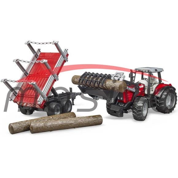 IGRAČKA TRAKTOR MASSEY FERGUSON 7480 ŠUMARSKI SA PRIKOLICOM SA DRVIMA-0