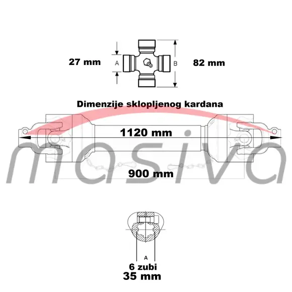 KARDAN KRIŽ 27 X 82  ROTO KOSE, MALČER  L=900/1150    MASIVA II-5