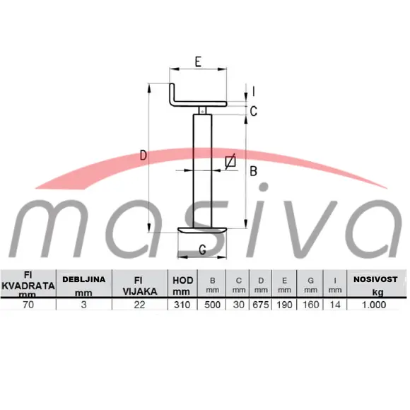 NOGA PODUPORNA VELIKA (VISINA 675mm - HOD 310mm) - 1.000KG-1