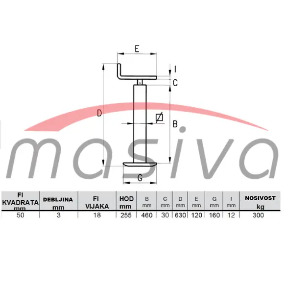NOGA PODUPORNA  (VISINA 630mm - HOD 255mm) - 300KG-1