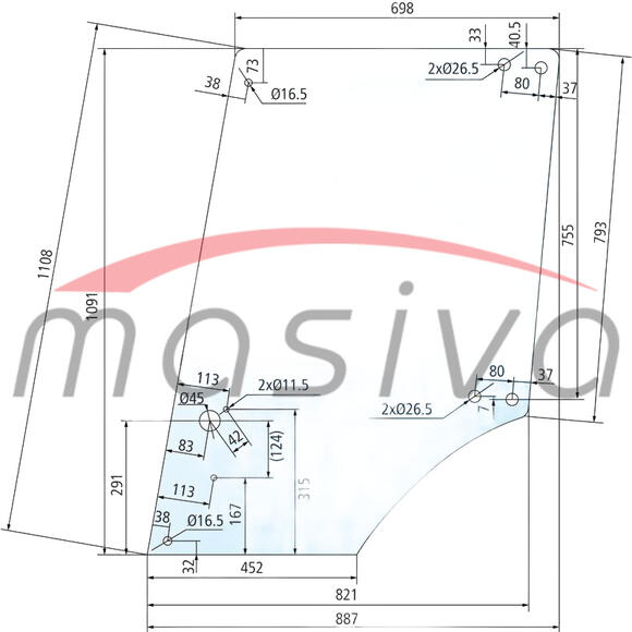 STAKLO VRATA GORNJE JOHN DEERE-KABINA CC2,MC1-0