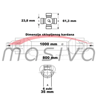 KARDAN KRIŽ 23,8 x 61,3  RASIPAČ, PRSKALICA, OKRETAČ  L=800/1000    MASIVA II-5