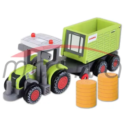 IGRAČKA TRAKTOR CLAAS AXION 870 + PRIKOLICA + BALE DRVENA HAPPY PEOPLE-0