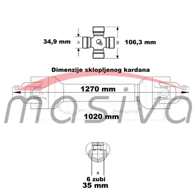 KARDAN KRIŽ 34,9 x 106,3  MALČER VELIKI  L=1020/1320    MASIVA II-5