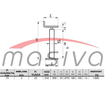 NOGA PODUPORNA VELIKA (VISINA 675mm - HOD 310mm) - 1.000KG