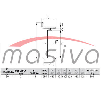 NOGA PODUPORNA  (VISINA 630mm - HOD 255mm) - 300KG