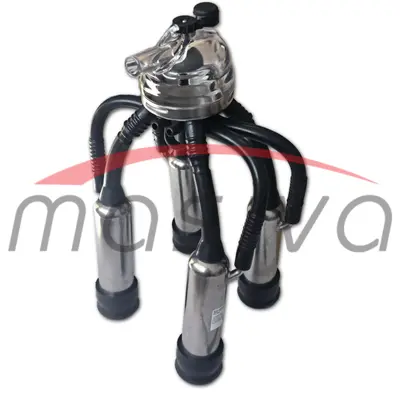 MUZNA JEDINICA ZA KRAVE, SABIRNIK 320 cc, INOX DRŽAČ, CRNE SISNE GUME MASIVA MUZNA JEDINICA ZA KRAVE, SABIRNIK 320 cc, INOX DRŽAČ, CRNE SISNE GUME MASIVA
